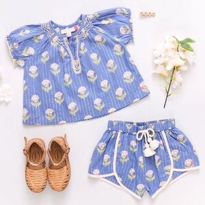 Pink Chicken Ava Top and Millie Shorts Set Girl’s 14 Y Periwinkle Small Bud